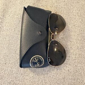 Ray-Ban Gold Frame Sunglasses with Dark Lenses and Black Case